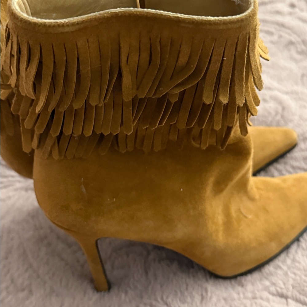 Stuart Weitzman Yellow Fringe Ankle Booties